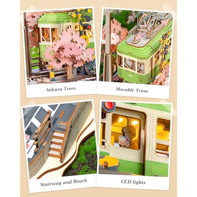 3D PUZZLE SAKURA TRAVEL WOODEN PUZZLES FOR ADULTS TO BUILD SAKURA DENSYA MODEL KITS WITH LED LIGHTS ANIMATION SCENE HOME DECORATION ROMANTIC BIRTHDAY GIFTS FOR HIM / HER - Image 4